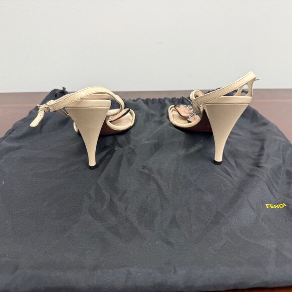 FENDI Blush/White Leather with Feathers Sandals - Picture 4 of 5